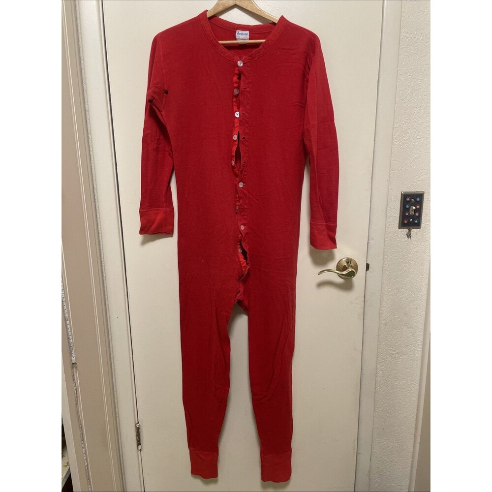 Vintage Duofold One Piece Suit Long Johns Mens XL Thermal Under Layer Red USA